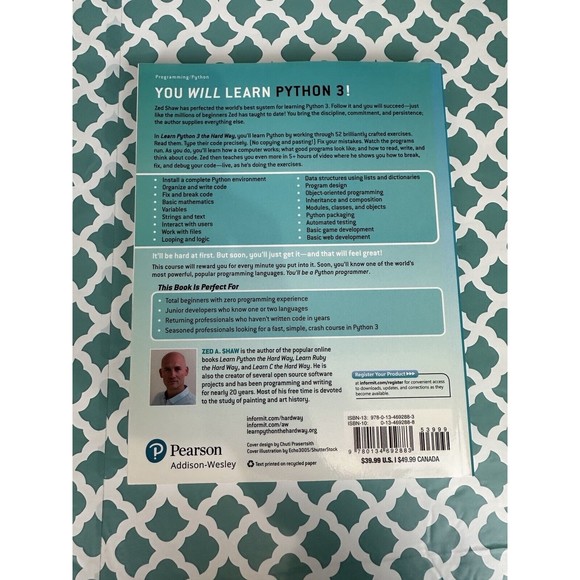 Learn Python 3 the Hard Way: A Very Simple Introduction to the Terrifying - Picture 2 of 6